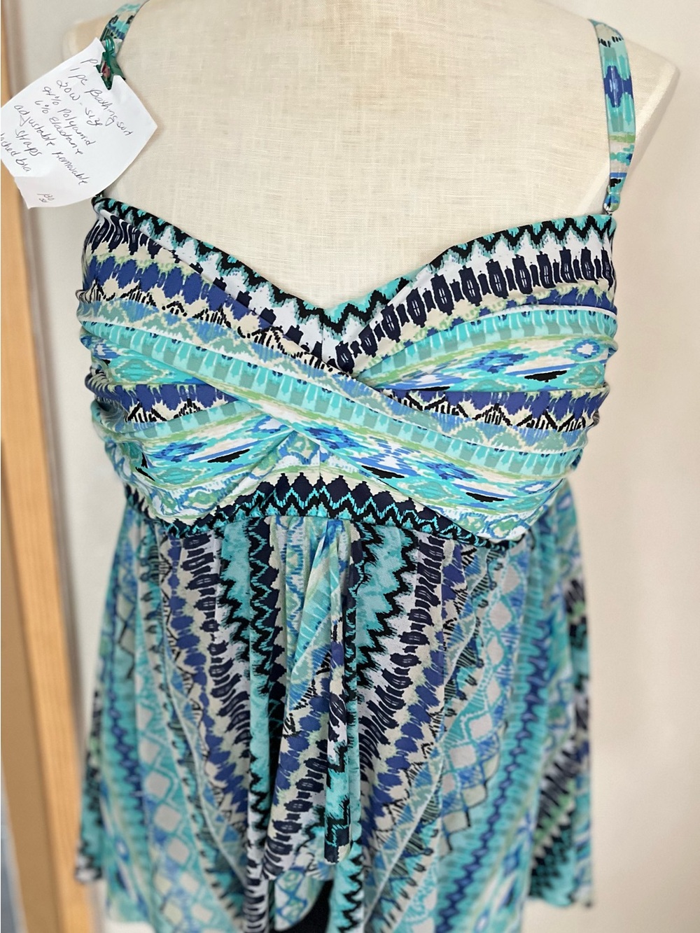 Profile By Gottex Aqua Teal Navy Blue Printed One-Piece Swimdress 20W